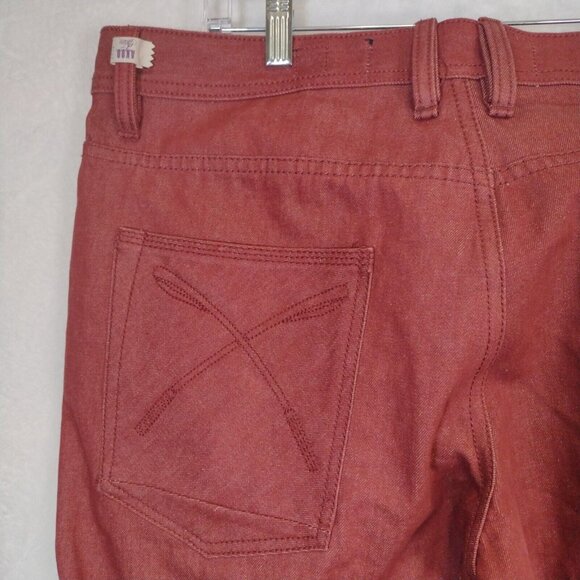 AKOO Mens Red Denim Jeans Straight Leg 36in X 33in Embroidered Pockets - Picture 6 of 14